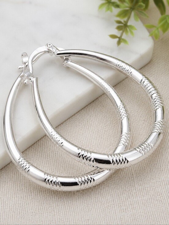 Jewelry - ✨ Sterling Silver Diamond-Cut Teardrop Hoop Earrings – 925 Stamped | New ✨
